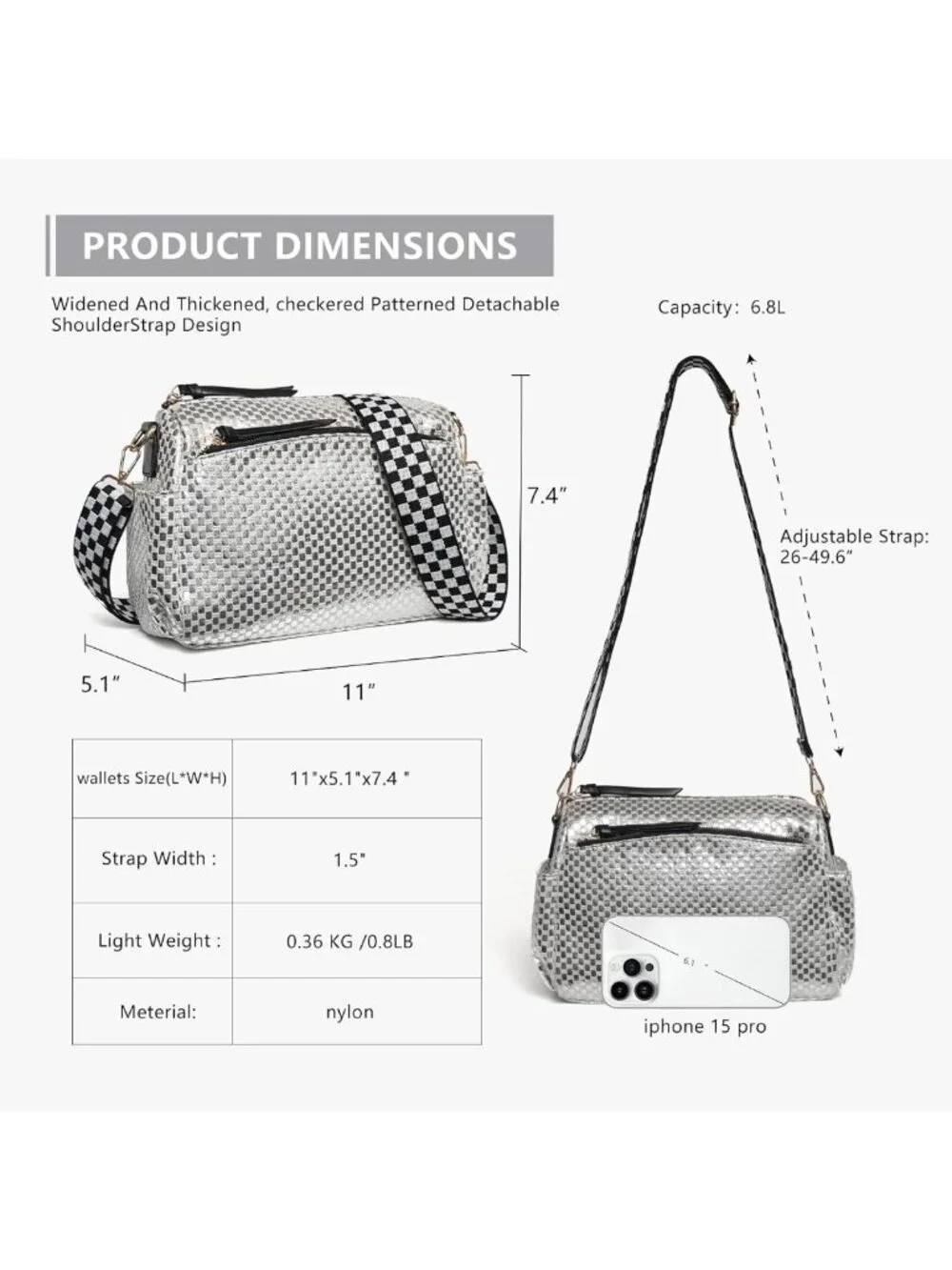 Stylish Checkered Crossbody Bag for Women with Adjustable Strap - Trendy & Chic